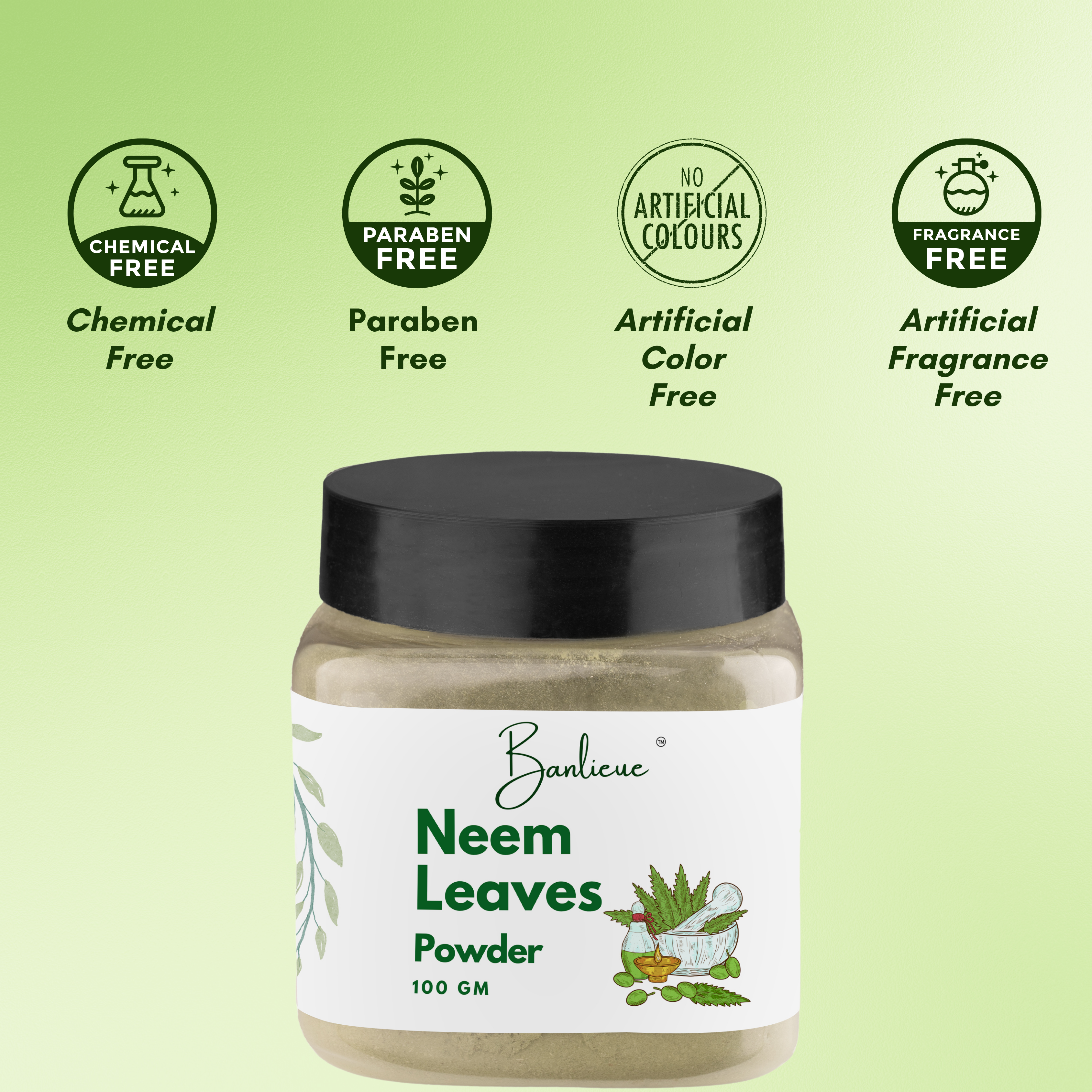Banlieue Neem Leaves Powder Natural Herbal Powder for Skin and Hair Care | Clear - Banlieue