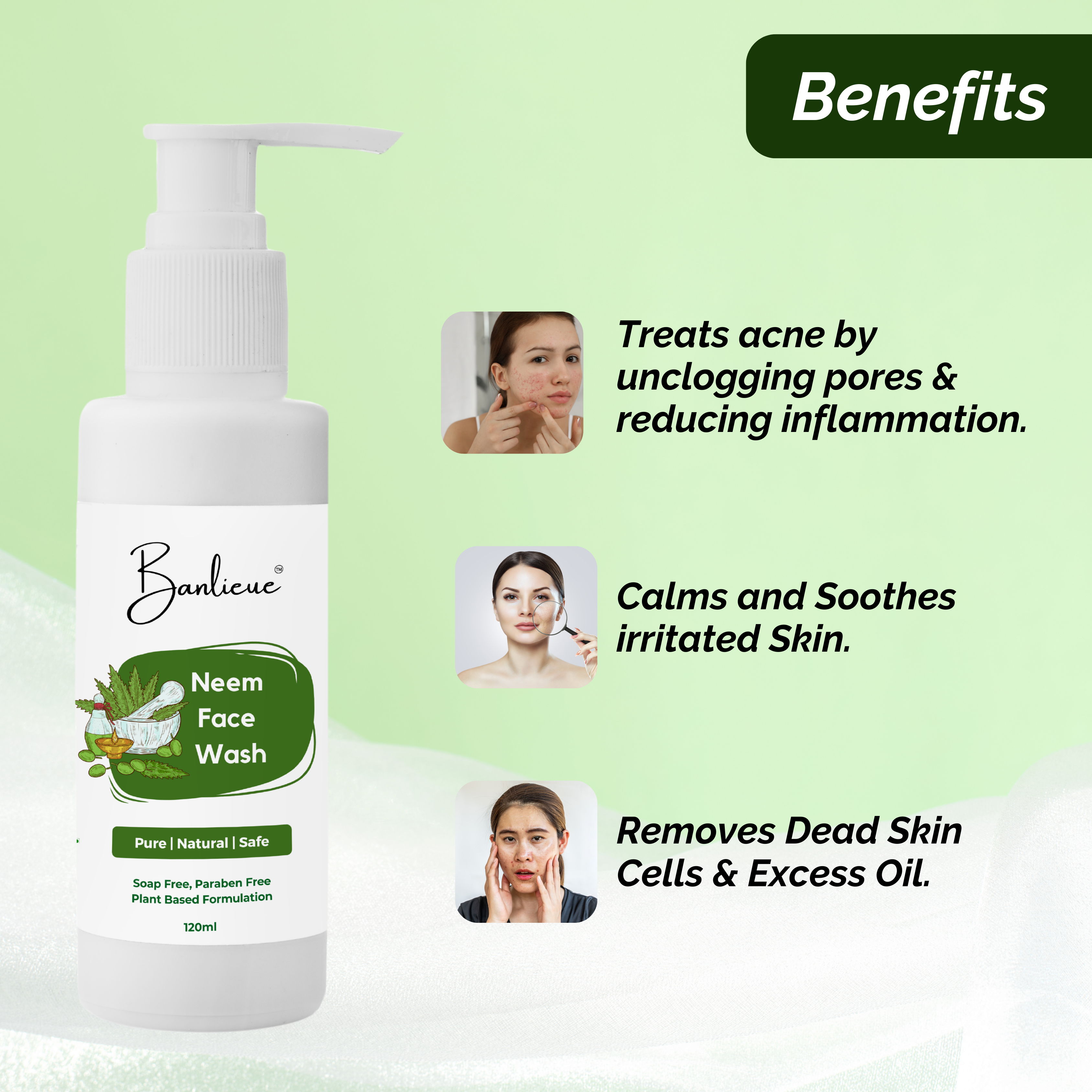 Banlieue Neem Face Wash Pure Natural & Safe 120ml | Soap Free Paraben Free Plant-Based(pack of 2) - Banlieue