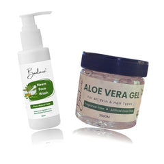 Natural Neem Face Wash 120ml and Aloe Vera Gel 350g Combo, Fragrance-Free, Paraben-Free
