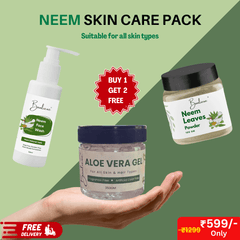 Natural Neem Skincare Set, Face Wash 120ml, Leaves Powder 100g, Aloe Vera Gel 350g