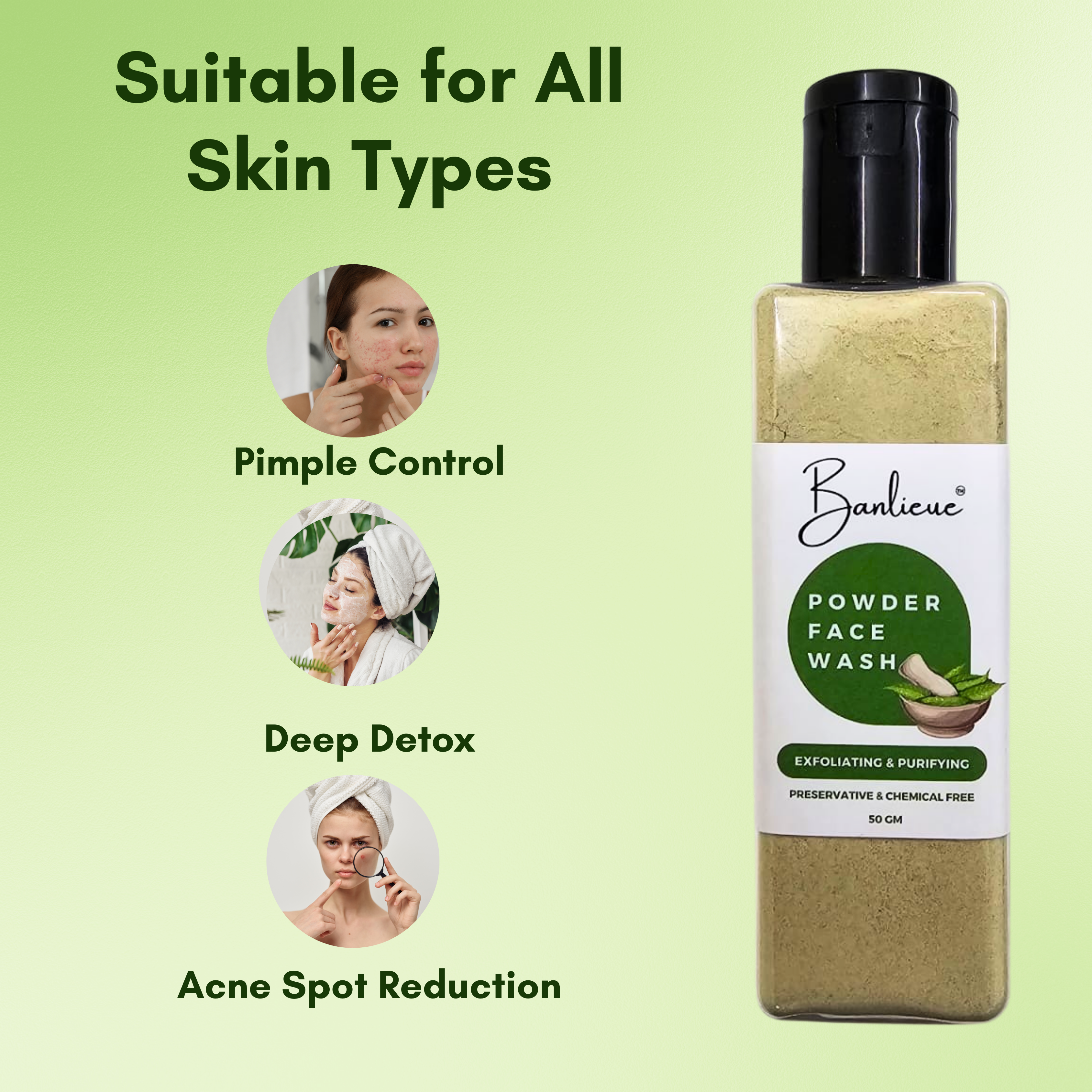 Banlieue Neem Powder Face Wash (50 Grams), Skin, Hair | Anti-Pimple and Anti-Bacterial(pack of 2) - Banlieue