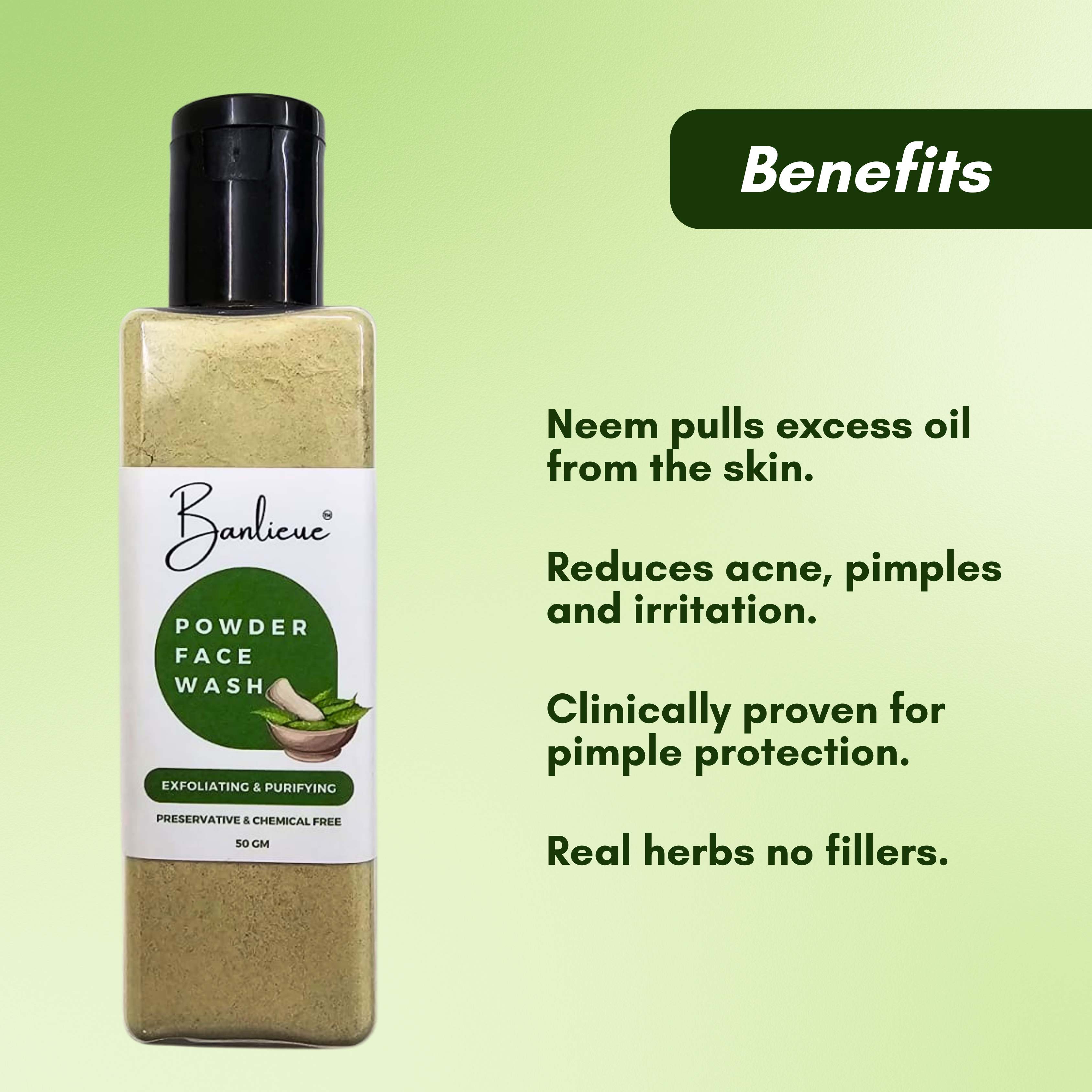 Banlieue Neem Powder Face Wash (50 Grams), Skin, Hair | Anti-Pimple and Anti-Bacterial(pack of 2) - Banlieue