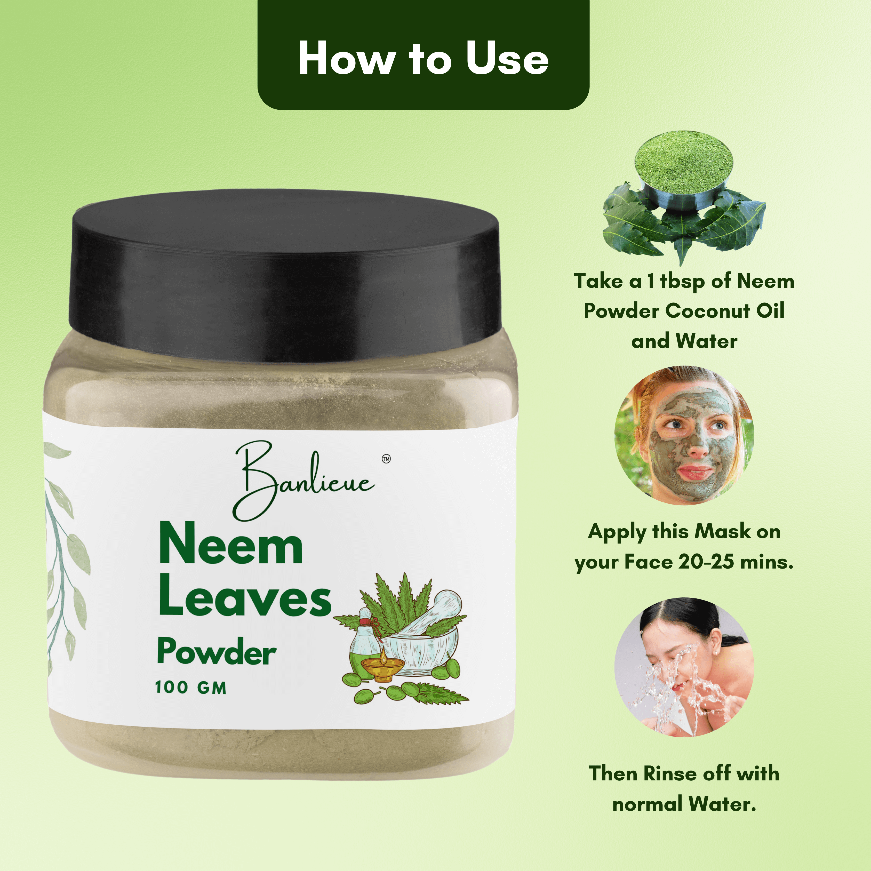 Banlieue Neem Leaves Powder Natural Herbal Powder for Skin and Hair Care | Clear - Banlieue