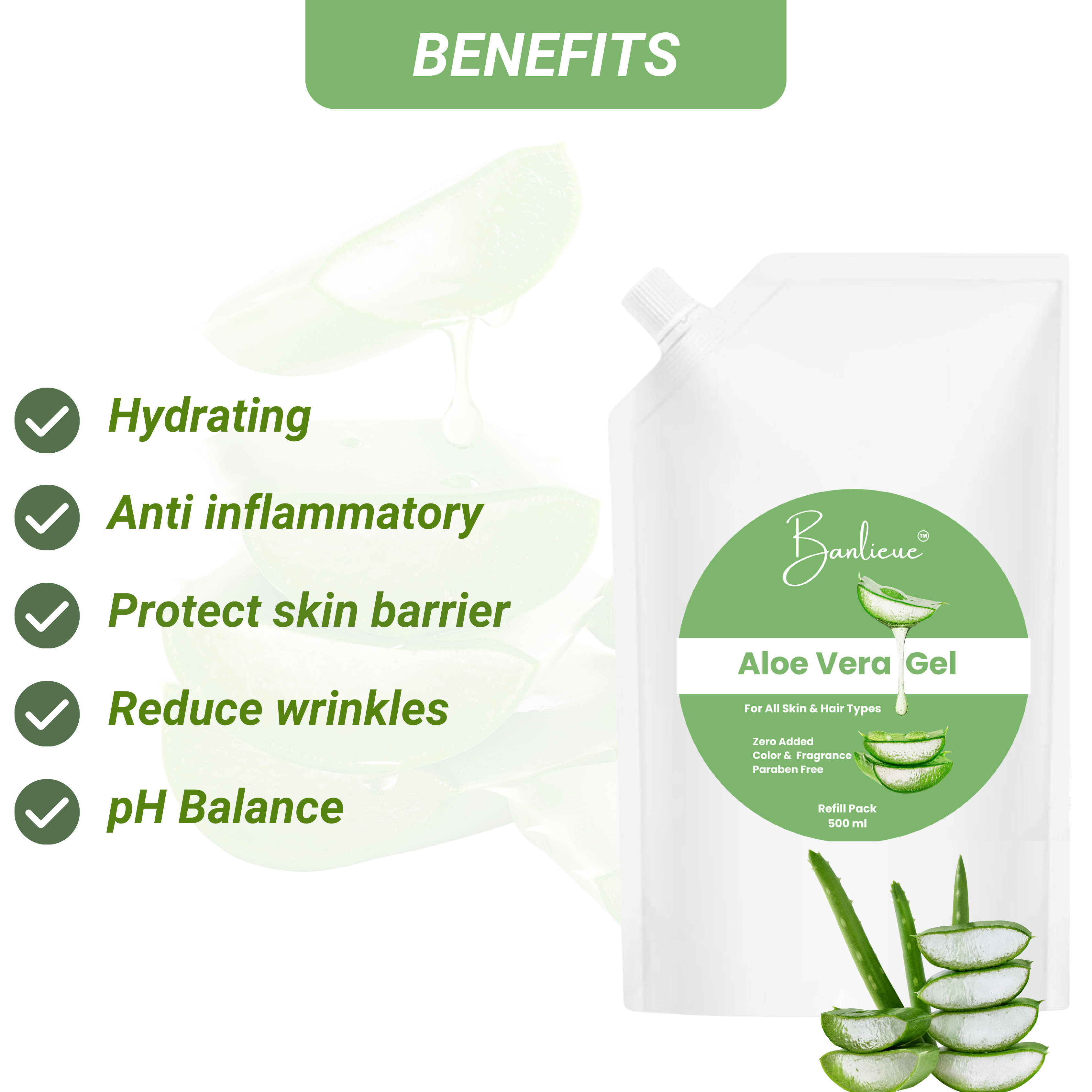 Banlieue Aloe Vera Gel Refill Pack | Pure & Natural Skincare Solution for All Skin type - Banlieue