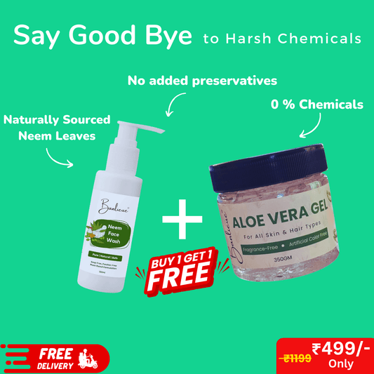 Natural Neem Face Wash 120ml and Aloe Vera Gel 350g Combo, Fragrance-Free, Paraben-Free