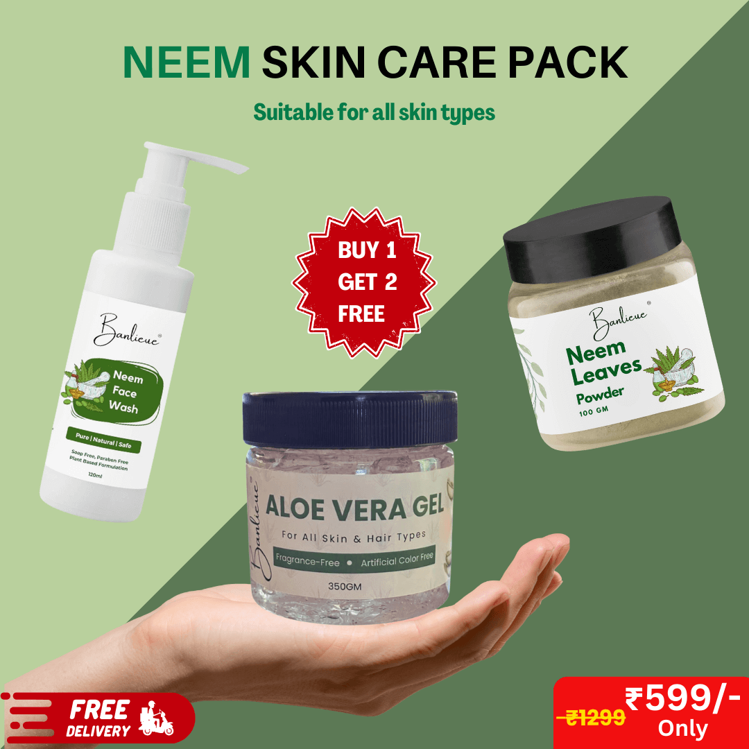 Natural Neem Skincare Set, Face Wash 120ml, Leaves Powder 100g, Aloe Vera Gel 350g