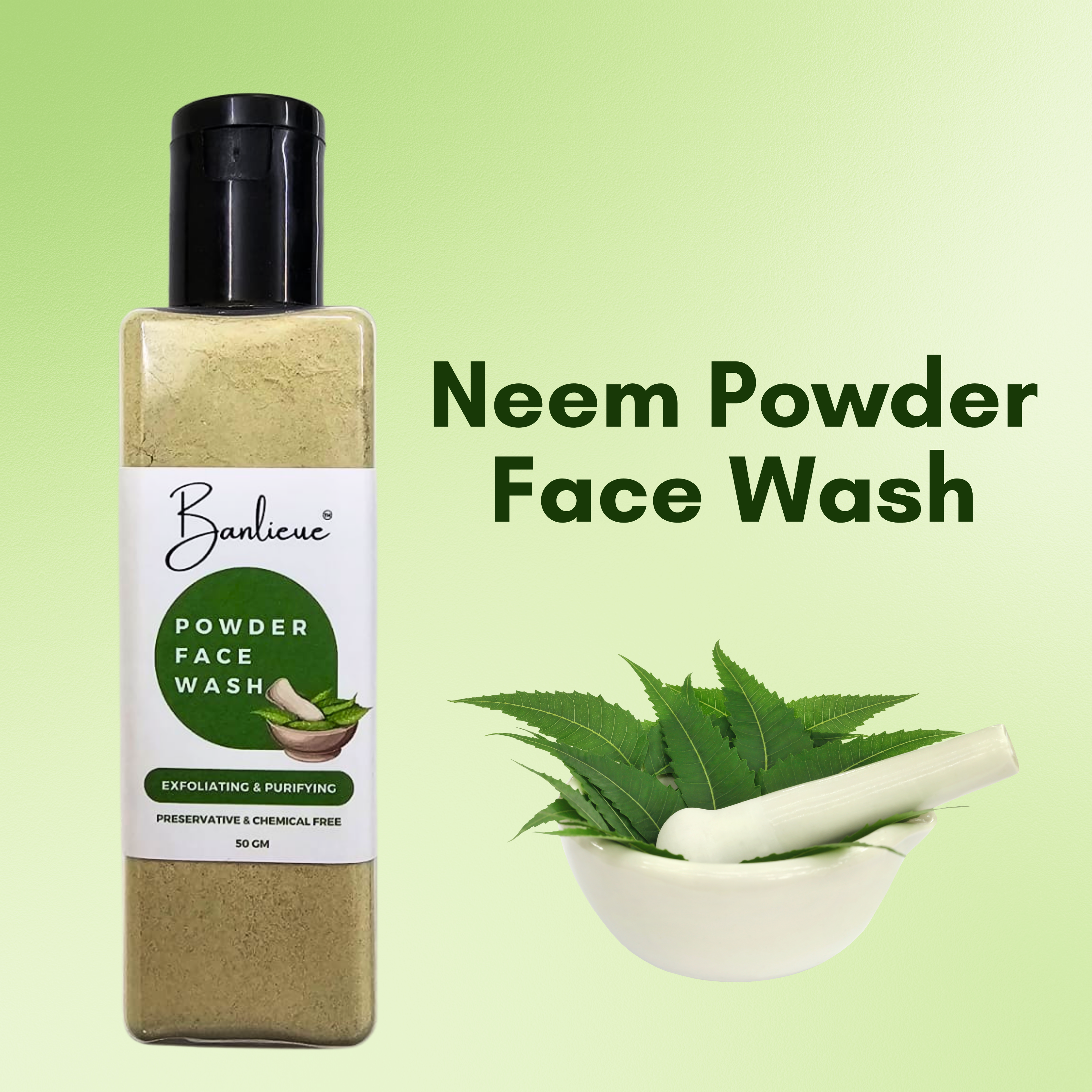 Banlieue Neem Powder Face Wash (50 Grams), Skin, Hair | Anti-Pimple and Anti-Bacterial(pack of 2) - Banlieue