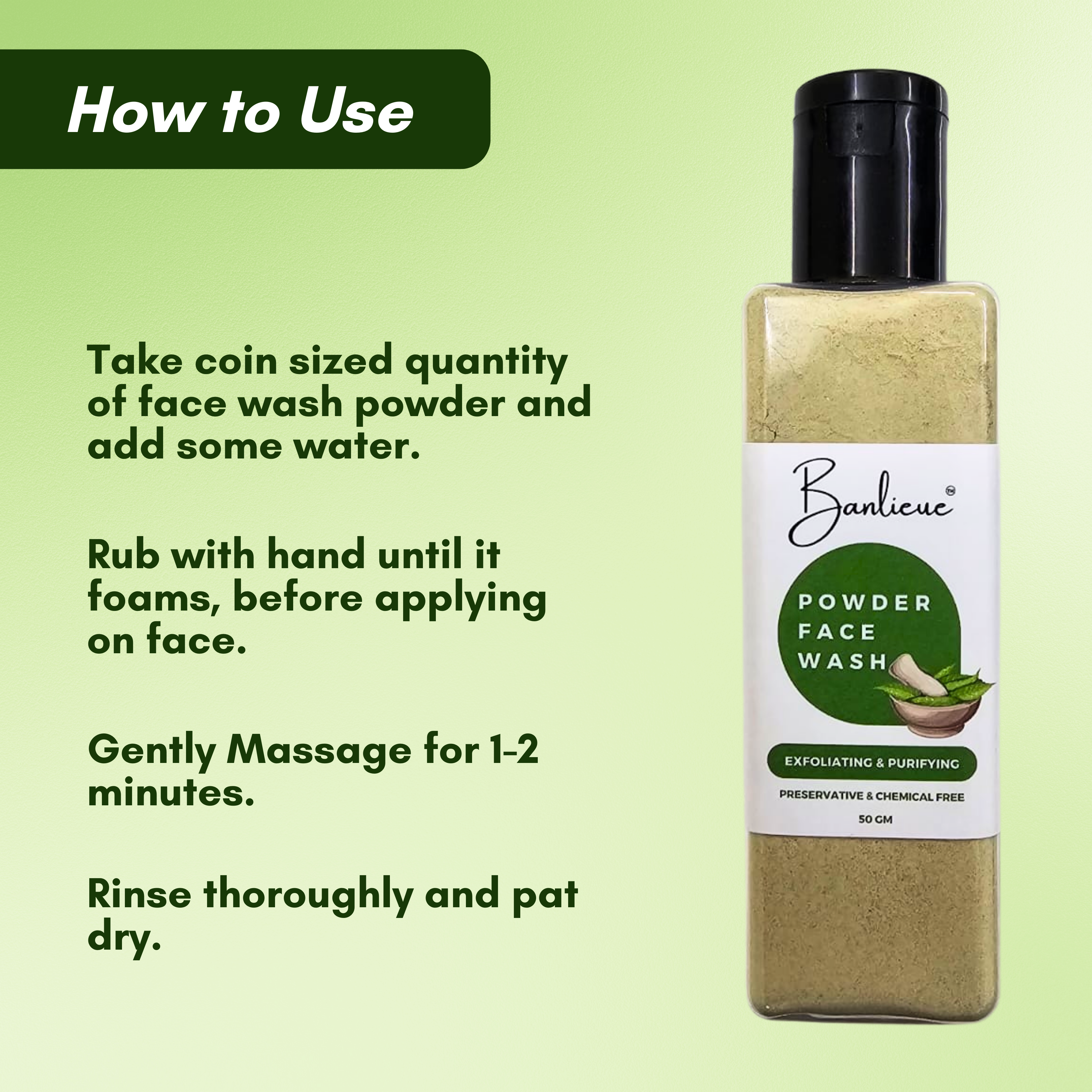 Banlieue Neem Powder Face Wash (50 Grams), Skin, Hair | Anti-Pimple and Anti-Bacterial(pack of 2) - Banlieue