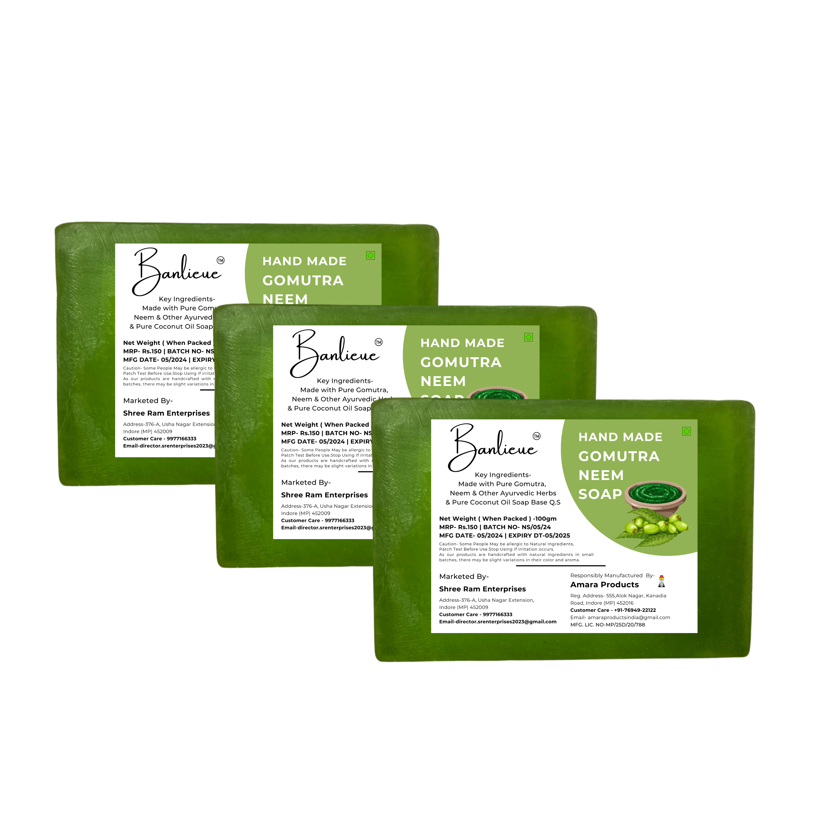 Banlieue Natural Neem Soap With the goodness of neem leaves and vitamin E infuse(pack of 4) - Banlieue